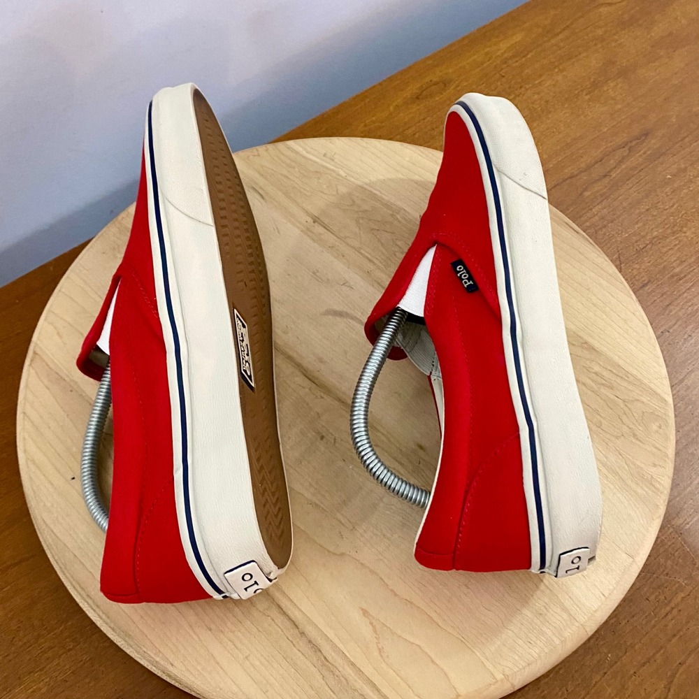Polo Ralph Lauren Keaton Polo Bear Slip On Canvas Sneakers Shoes Red Mens Sz 9 - Picture 8 of 15